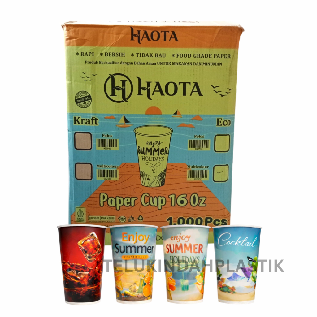 (20 PACK) Paper Cup 16 oz Gelas Kertas 16oz Gelas Paper Motif - Gelas Paper Cup 16 oz (1 Kardus)