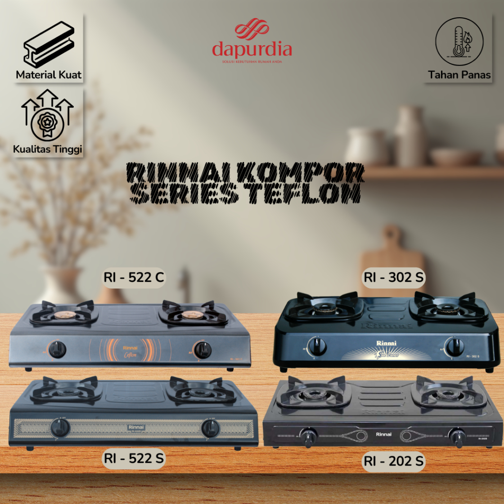 RINNAI Kompor Gas 2 Tungku Series Teflon Ceflon Dan Stainless