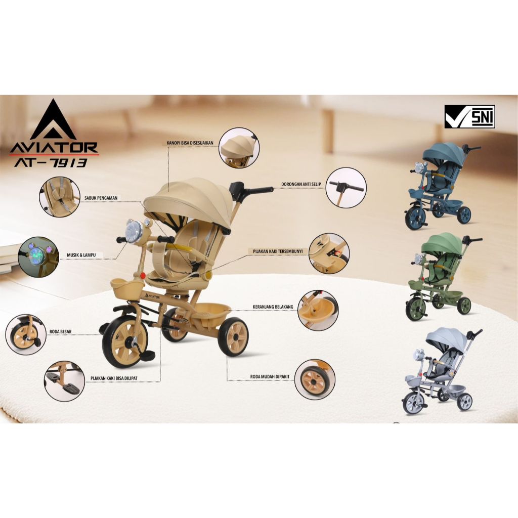 Sepeda Anak Roda 3 Tiga Tricycle Aviator AT7913 Sepeda Roda Tiga Anak Aviator 7913