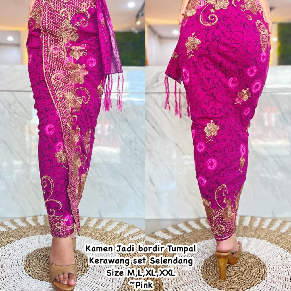 KAMEN JADI BORDIR TUMPAL KERAWANG SET SELENDANG
