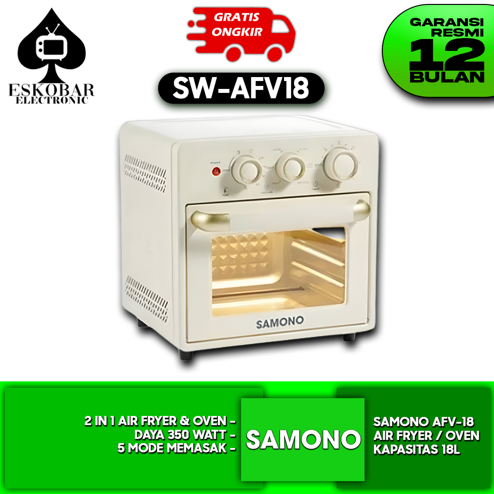 SAMONO SW-AFV18 Air Fryer Oven 350W Low Watt 18L 5 Modes Timer Inner Lamp Rapid Air Heating