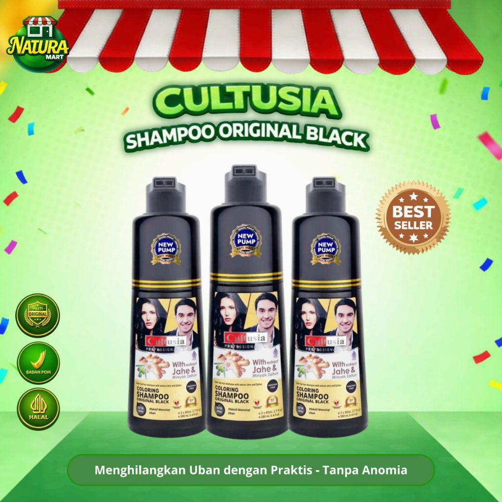 Cultusia Shampoo Penutup Uban Permanen – Tanpa Amonia - Rambut Hitam Alami, Lembut & Halus 160ml