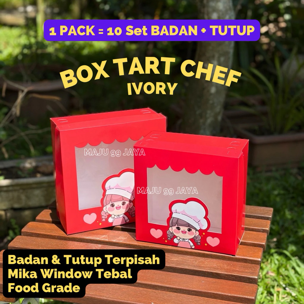 10 PCS Box Tart Chef Merah Dus Tart Chef Merah Kotak Cake Kue Tart Chiffon Kardus Hampers Dus Kado