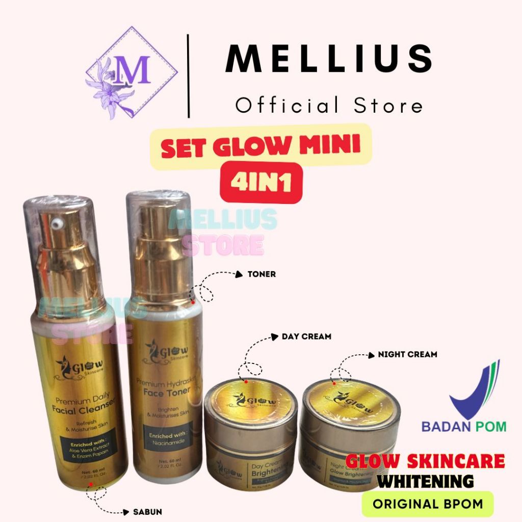 Premium Mini Glow Skincare Paket Super Komplit 4in1 Trial Set Travel Size Original 100% BPOM Skin Ca