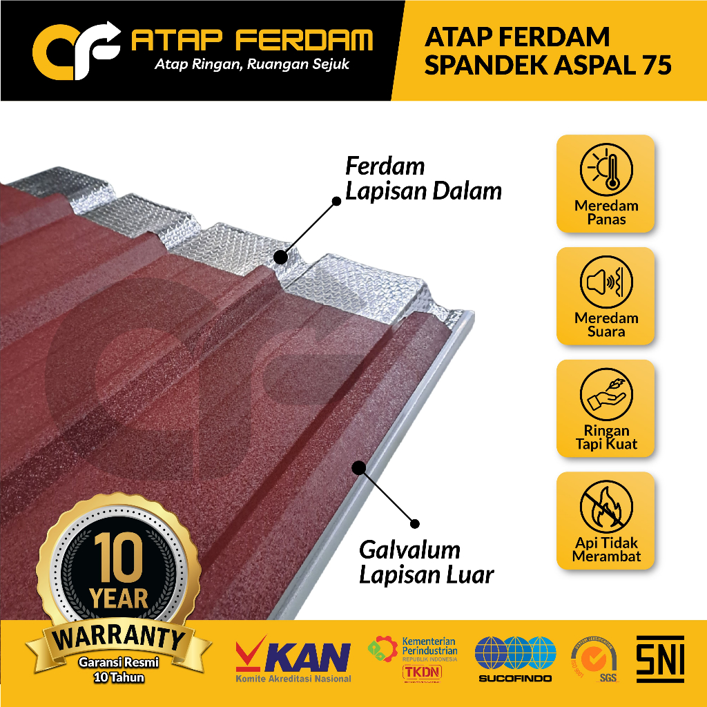 Ferdam Roofdeck Aspal 0,25 mm - Galvalume 75 Insulasi Peredam Panas & Suara Hujan - (WAJIB CHAT ADMI