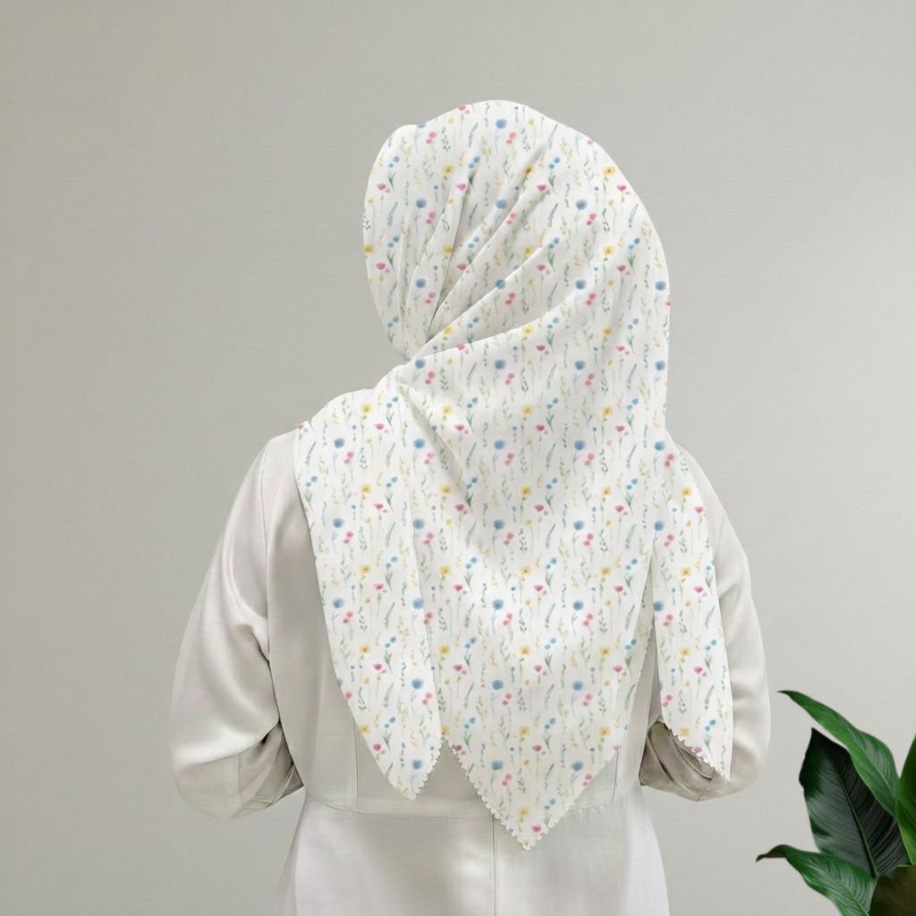 KITA - Jilbab Segiempat Motif Blossom Premium Voal Sublim Laser Cut | Hijab Motif Jumbo Bunga Bunga