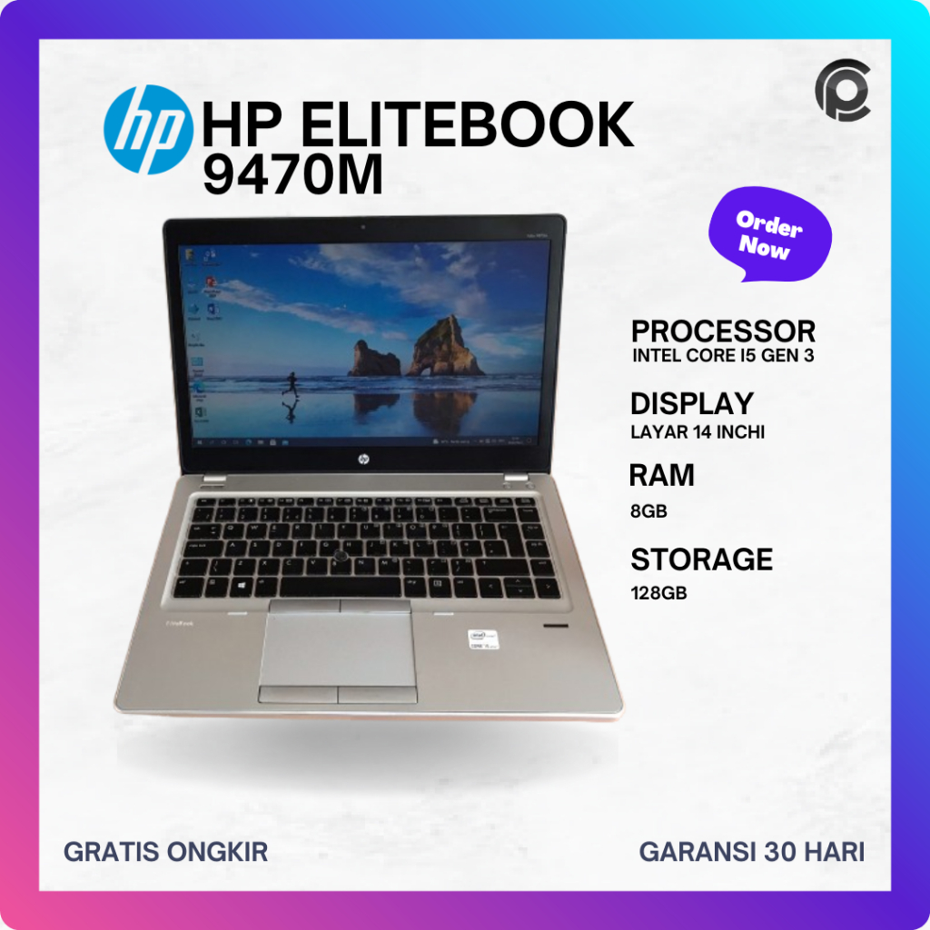 HP Elitebook 9470m Intel Core i5 Gen 3 RAM 8Gb SSD 180GB Laptop Second Harga Grosir Harga Grosir Lap