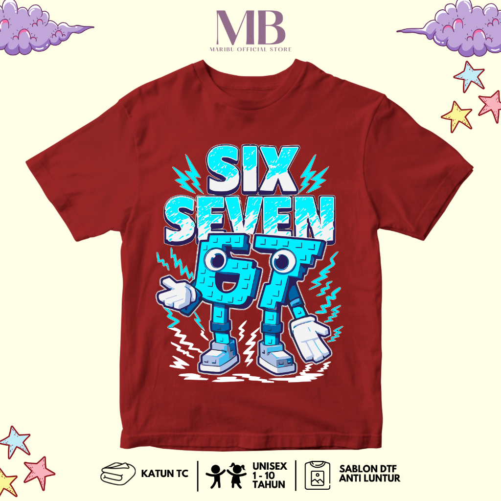 Kaos Atasan 67 Six Seven Anak Laki Laki - Baju Distro Karakter Anomali Anak Cowok Keren Kekinian