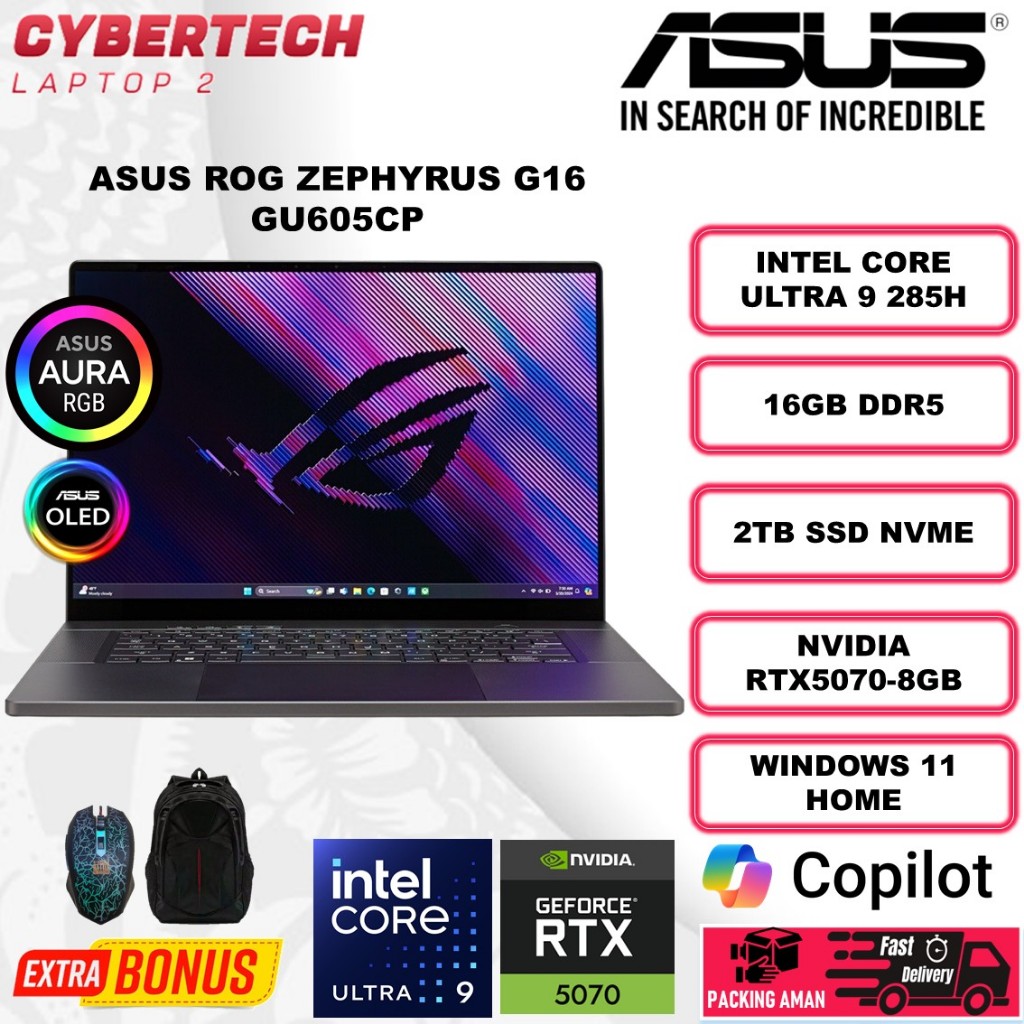 Laptop Gaming Asus ROG Zephyrus G16 Intel Ultra 9 285H 16GB DDR5 2TB RTX5070-8GB 16 inch Oled Win 11