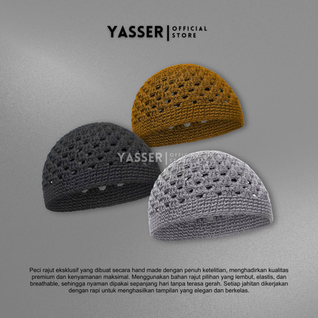YASSER - Peci Rajut Elastis Premium Dewasa Kopiah Rajut Premium Kopyah Model sarang tawon