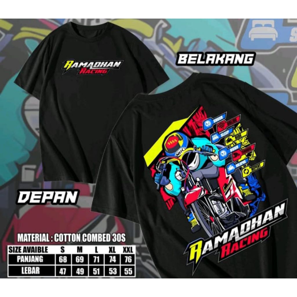 Kaos Distro RAMADHAN RACING Kaos Sablon Custom/Kaos T-shirt Pria Dan Wanita