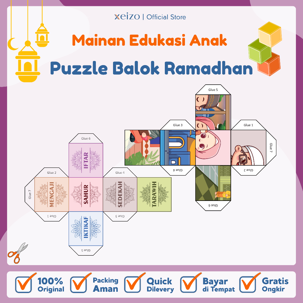 Puzzle Balok Ramadhan  l Mainan Edukasi Anak Muslim l Paper Craft l Prakarya Anak - Xeizo Craft
