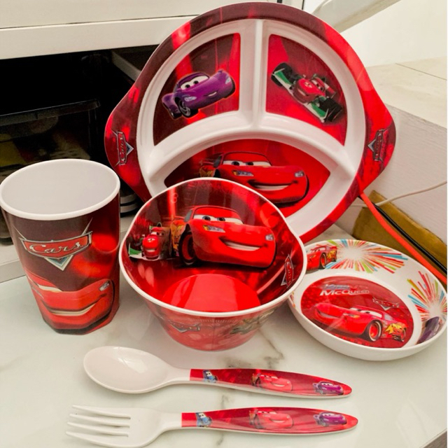 paket 5in1 piring mangkok set import karakter twinstar melamin melody car cars mcqueen mc queen man 