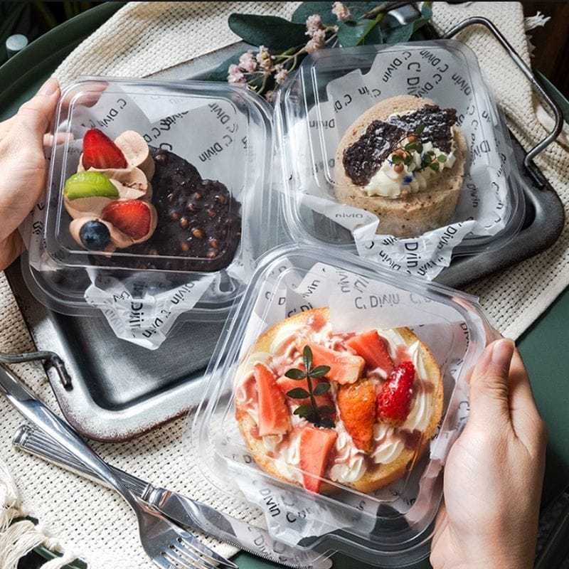 [10 PCS] Korean Bento Box Bening Dessert Kotak Mika Plastik Kue Slice Cake Burger Roti Tart Mini