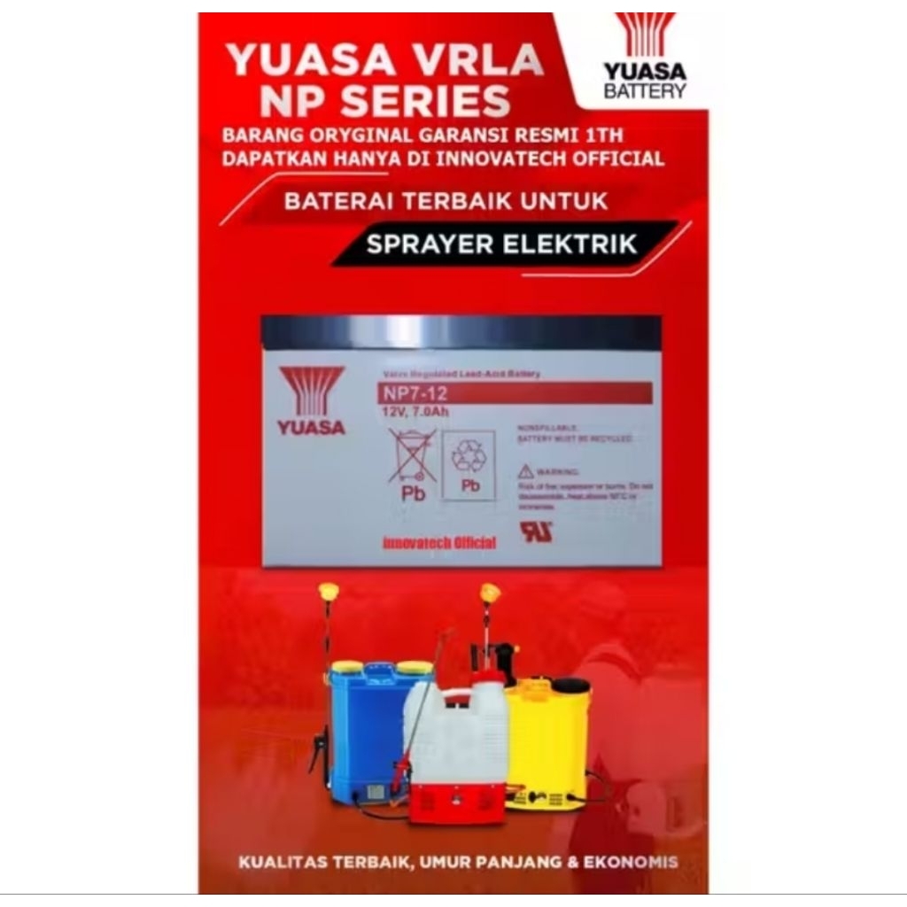 Battery Yuasa NP7 NP7-12 7Ah 12V 7,5AH aki kering ups