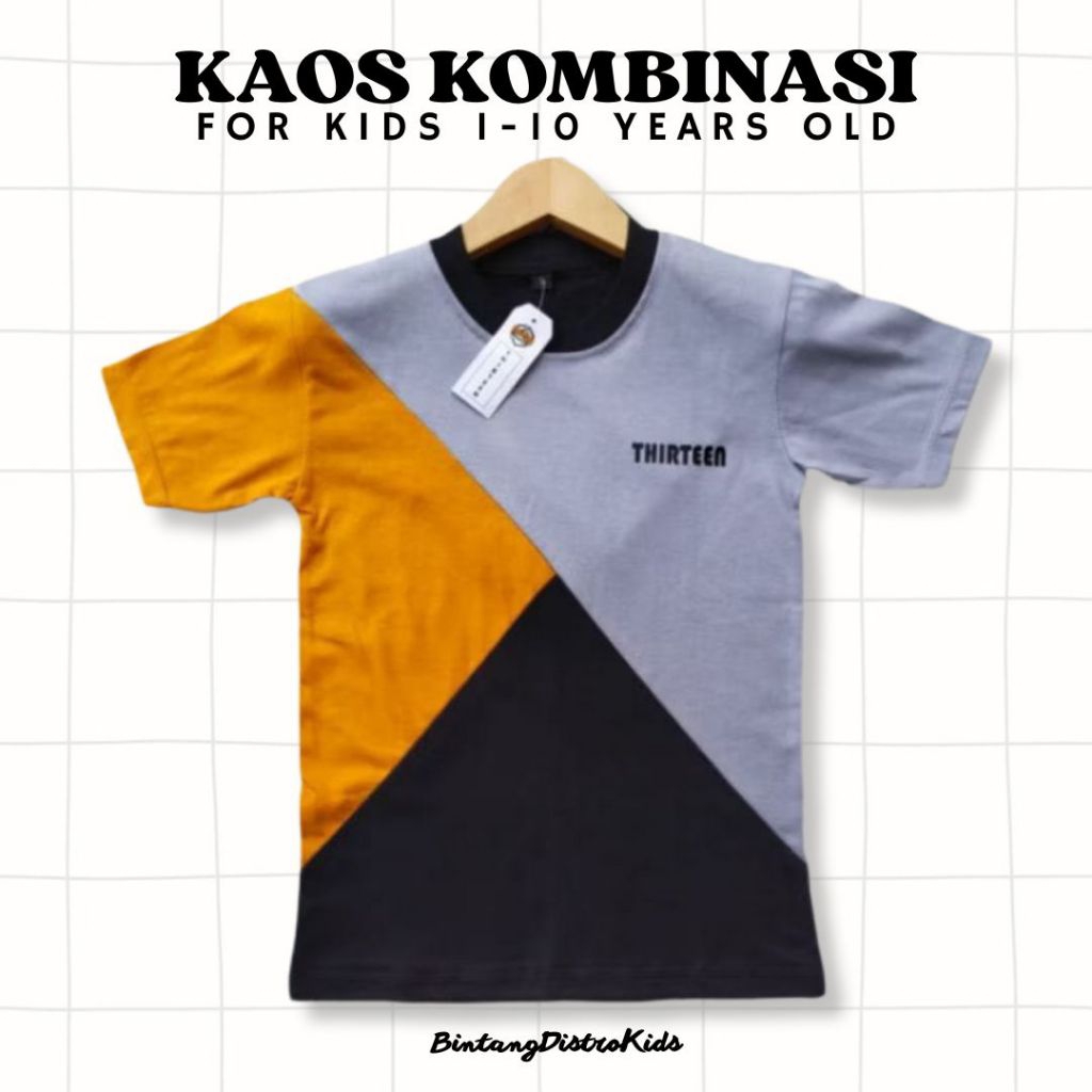 kaos kombinasi 3 warna kaos distro anak original Thirteen
