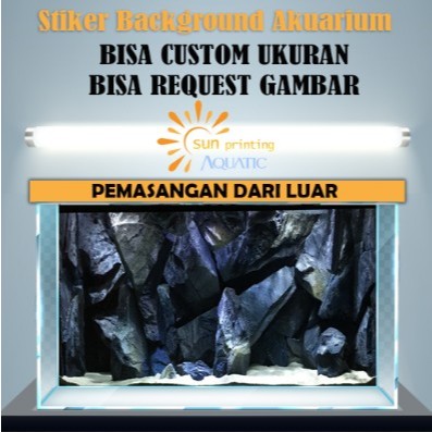 Stiker Background Aquarium batu, cave & Aquascape