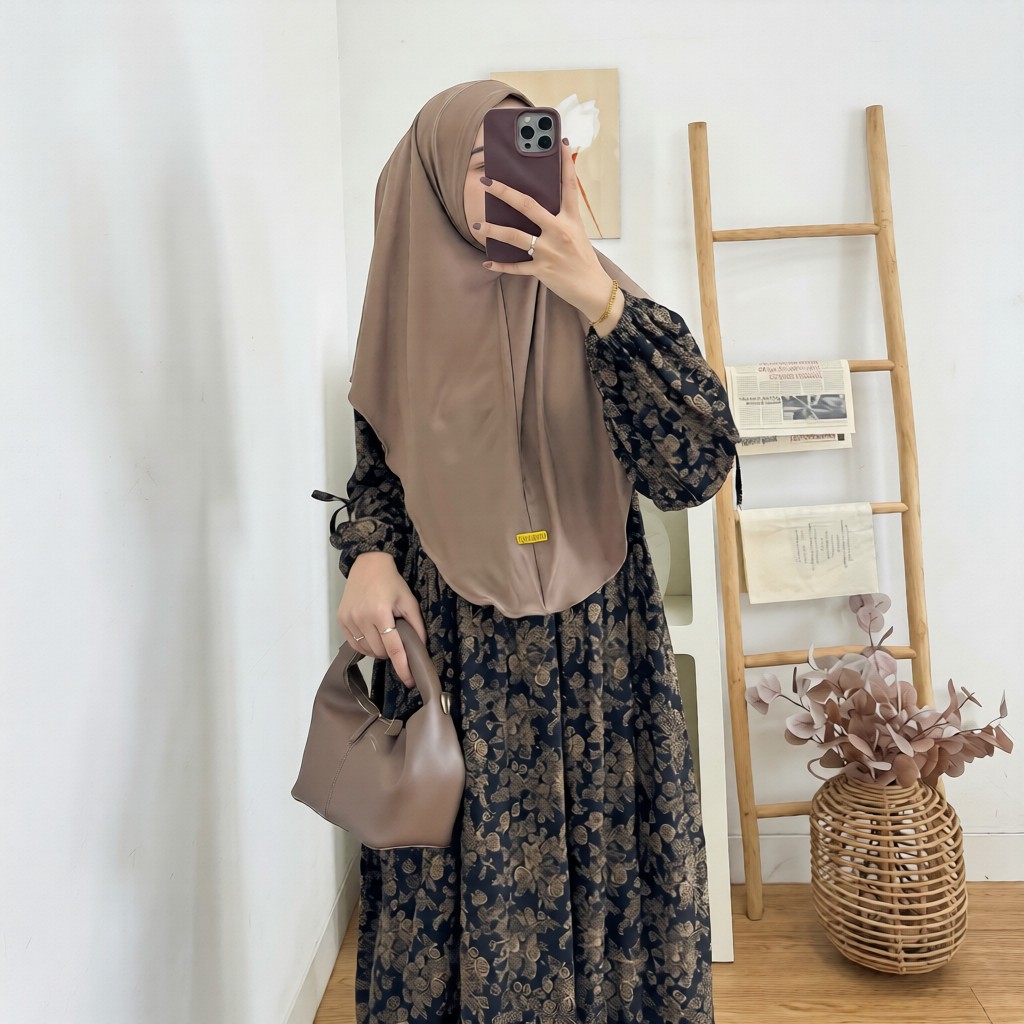 Aurel Dress Pita Lengan Balon Bahan Diamond Jumbo XXL LD 120 Gamis Lebaran Terbaru