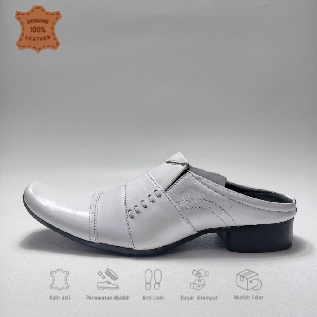 Sepatu Sandal Bustong Santai Putih Pria Kulit Sapi Asli Original