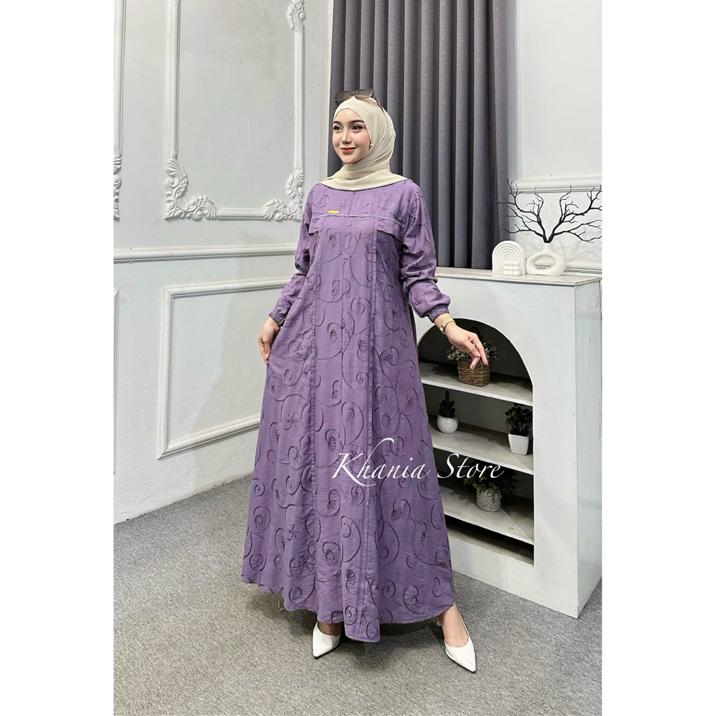 Camelia Dress/Gamis pololinen bordir/Gamis lebaran terbaru 2026/Gamis busui full bordir