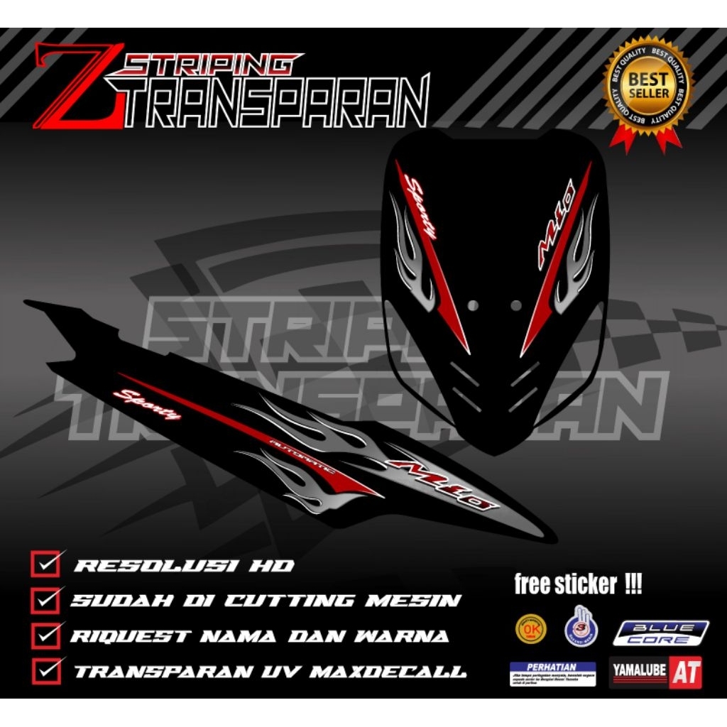STRIPING VARIASI MIO SPORTY BORY HITAM KODE HT01 TRANSPARAN MAXDECAL PREMIUM (BISA CUSTOM) AWET ANTI
