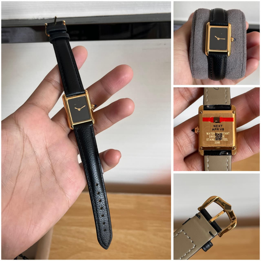 jam wanita lady tank must small 22MM tank louis small 22MM gold black leather quartz high quality se