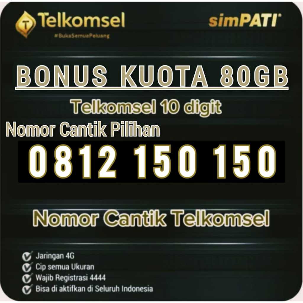 KARTU PERDANA TELKOMSEL NOMOR CANTIK TELKOMSEL 10 DIGIT FREE KUOTA 80GB