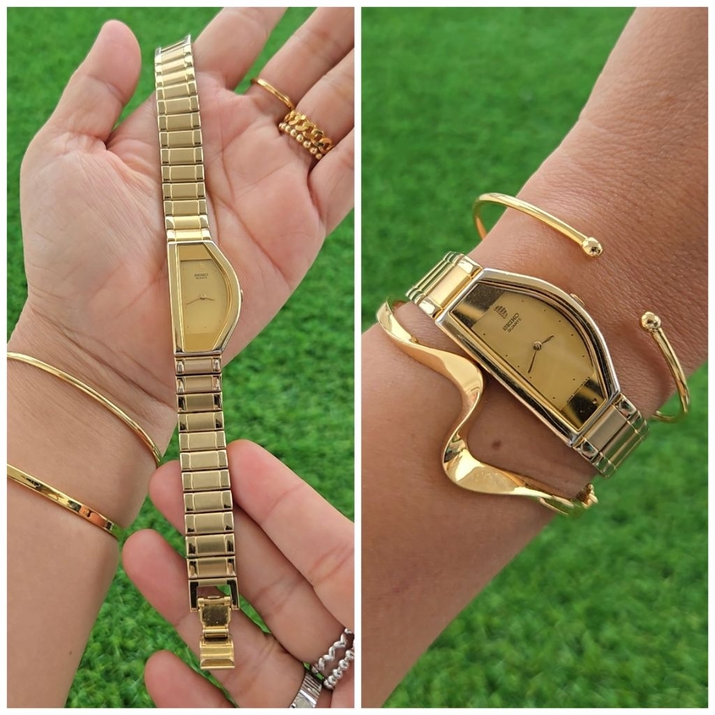 Ultra Rare Seiko 4N00-5350 Half Moon Ladies Quartz Vintage Watch with Distinctive Crescent-Shaped As