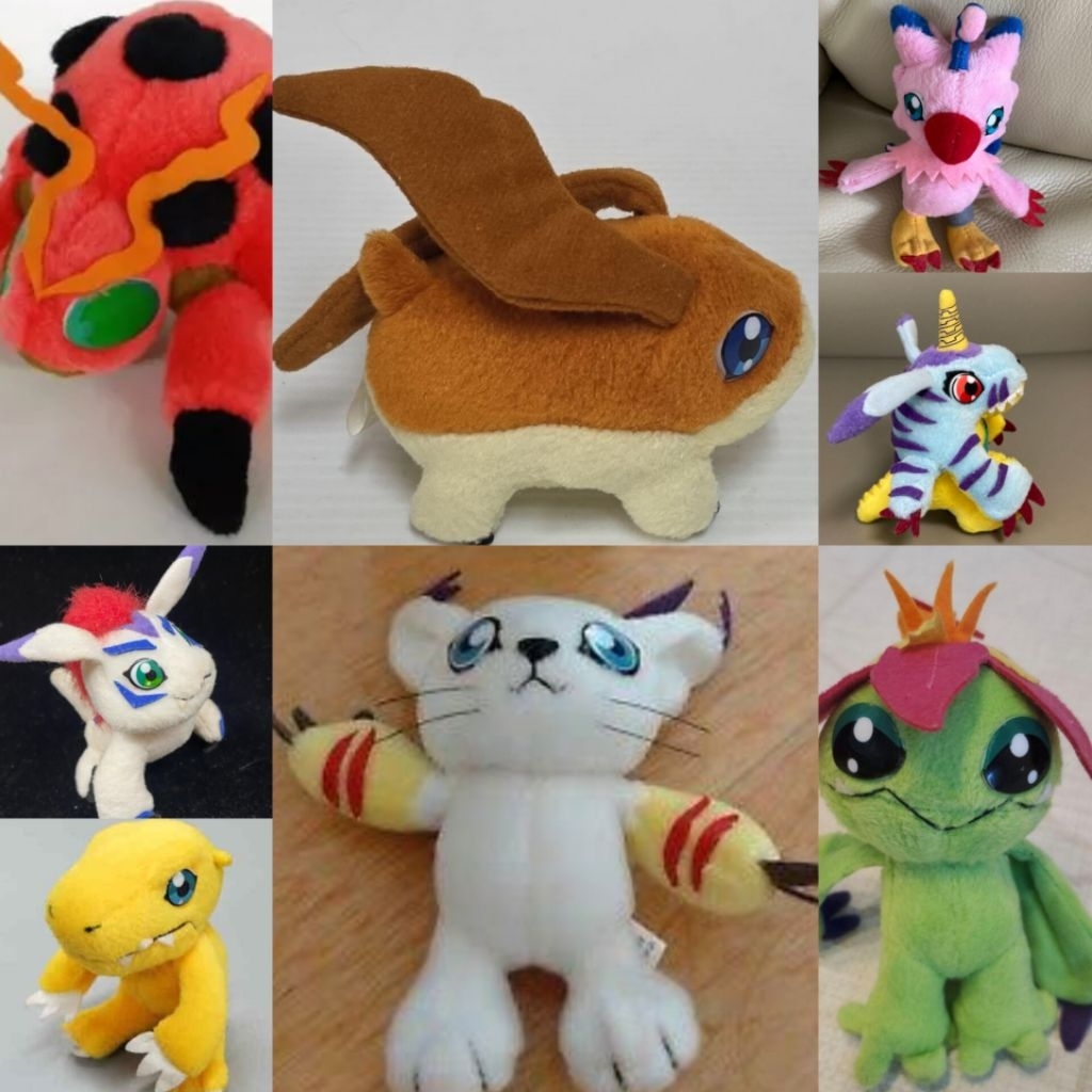 plush toy boneka mainan original bandai 1999 digimon adventure anime kolektor 1 set agumon piyomon p