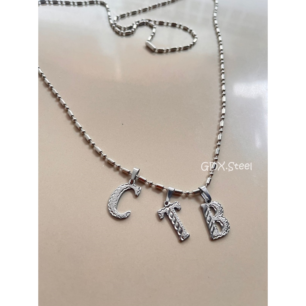 Kalung Rantai Biji Bambu MCI Liontin Huruf ABJAD Inisial Nama Tahan Karat Simple Elegant