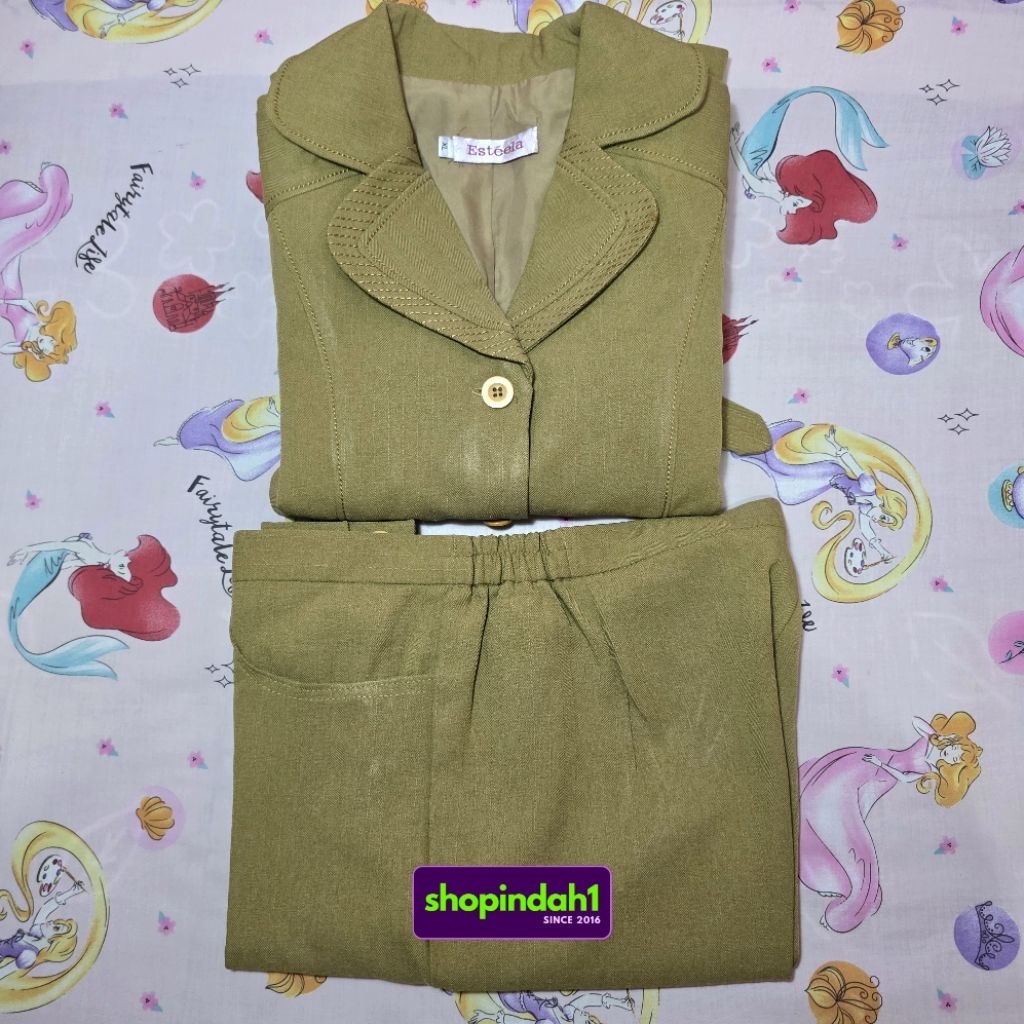 [Baca Deskripsi] Baju pakaian kerja wanita PDH PNS ASN ESTEELA XL warna cokelat khaki set baju tali 