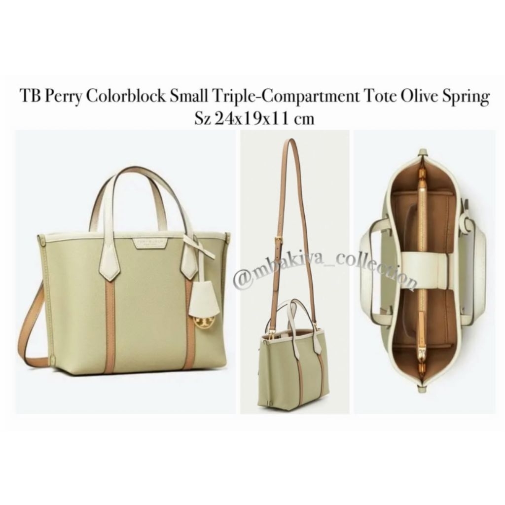 TB Perry Colorblock Small Triple-Compartment Tote Olive Spring