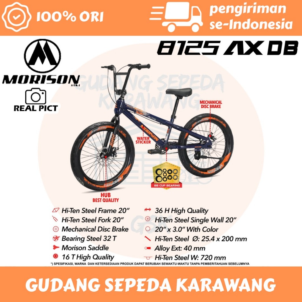 SEPEDA BMX 20" MORISON BMX 8125 AX Disc Brake BAN 3.0 (Ban Warna dan Ban Hitam)