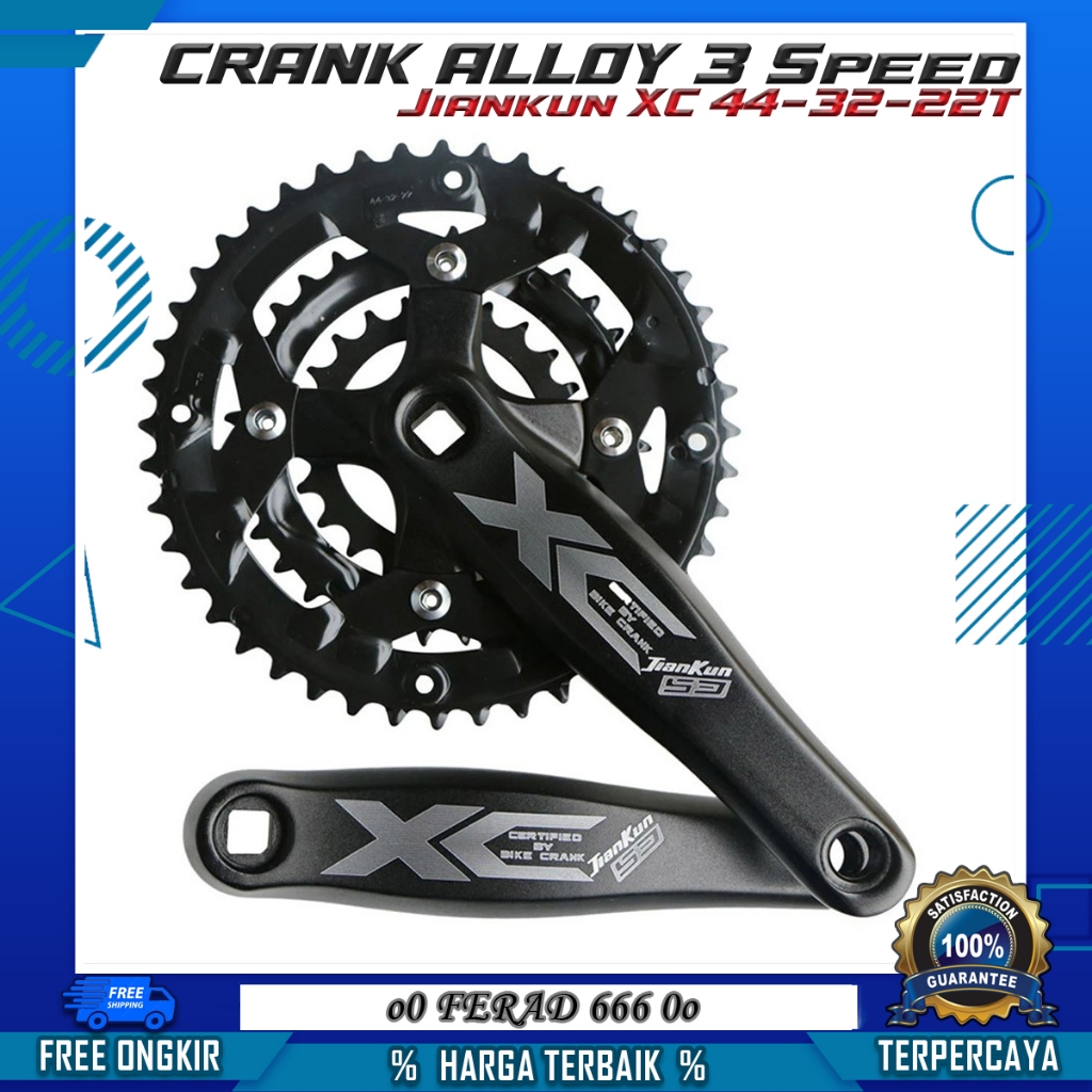 Crankset Crank Alloy 3 Speed Aluminium Alloy Jiankun XC 22-32-44T Arm 170mm BCD 104