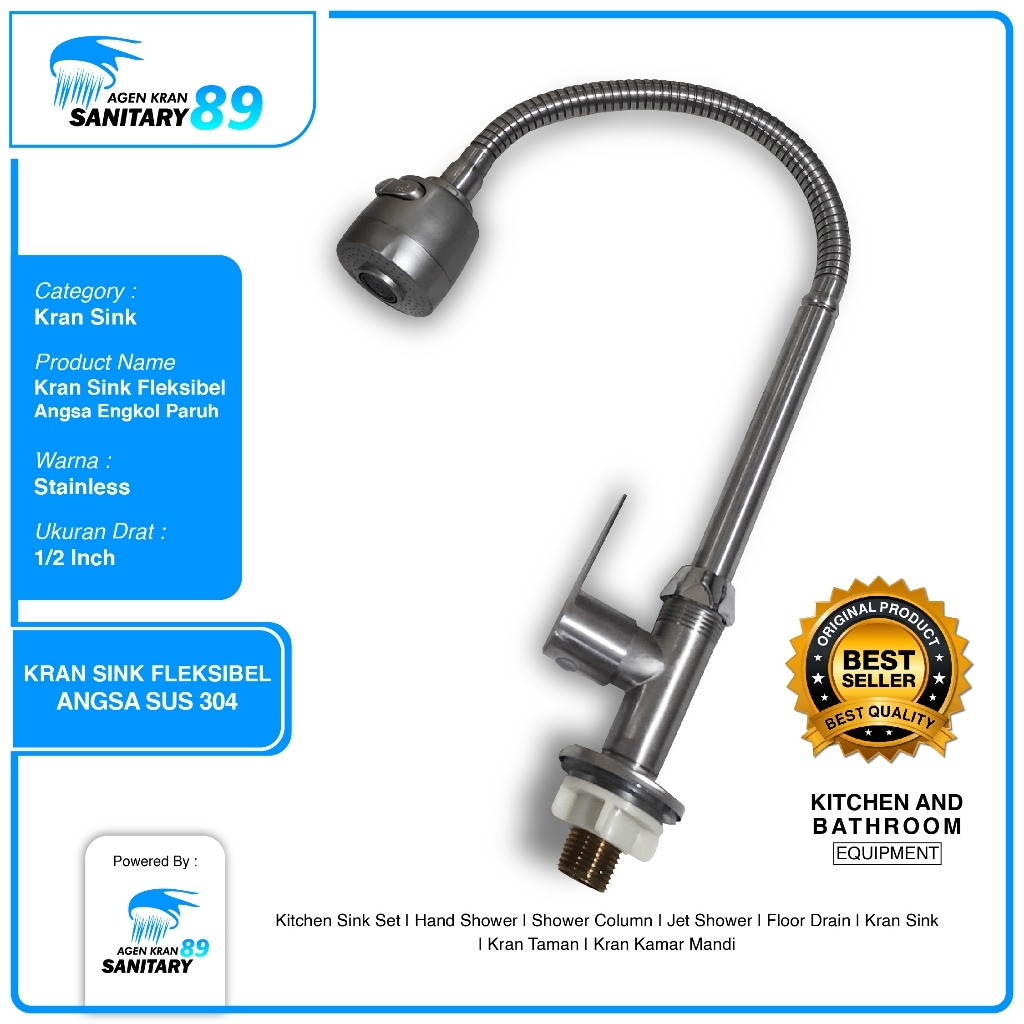 KRAN WASTAFEL CUCI PIRING STAINLESS/KRAN SINK TEMBOK/KRAN SINK TEMBOK KEPALA BULAT/KRAN SINK TEMBOK 