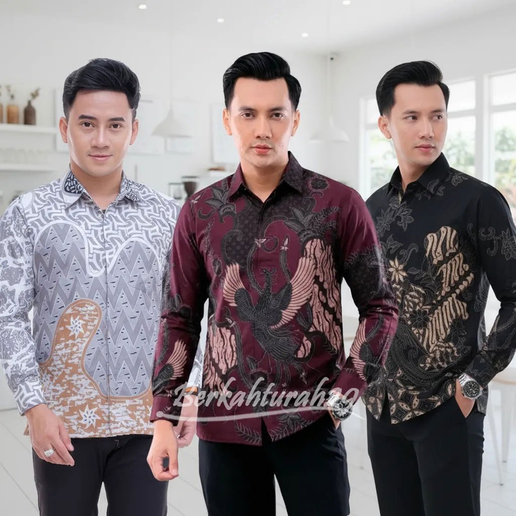 Kemeja Batik Pria Modern Lengan Panjang Casual Modis Slim Fit Trendy Masa Kini OL 162