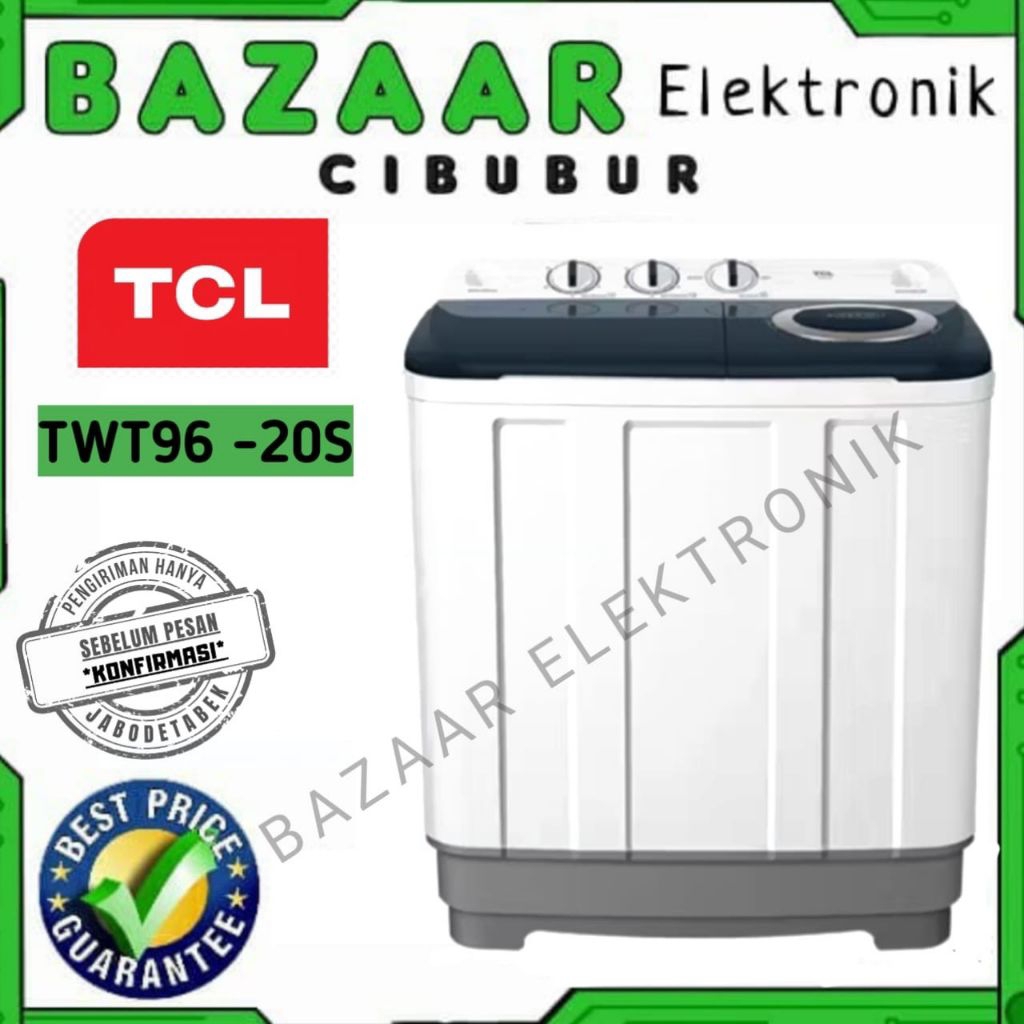 MESIN CUCI TCL TWT96-20S / TWT96 20S 9 KG TWIN TUB SMART WASHING MACHINE
