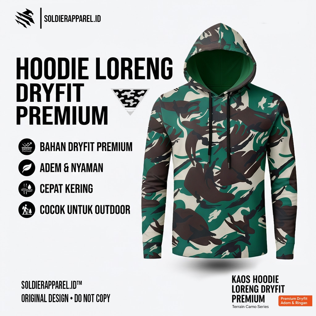Kaos Hoodie Loreng Dryfit Premium / Hoodie Camo Pria Outdoor – Terrain Camo Series