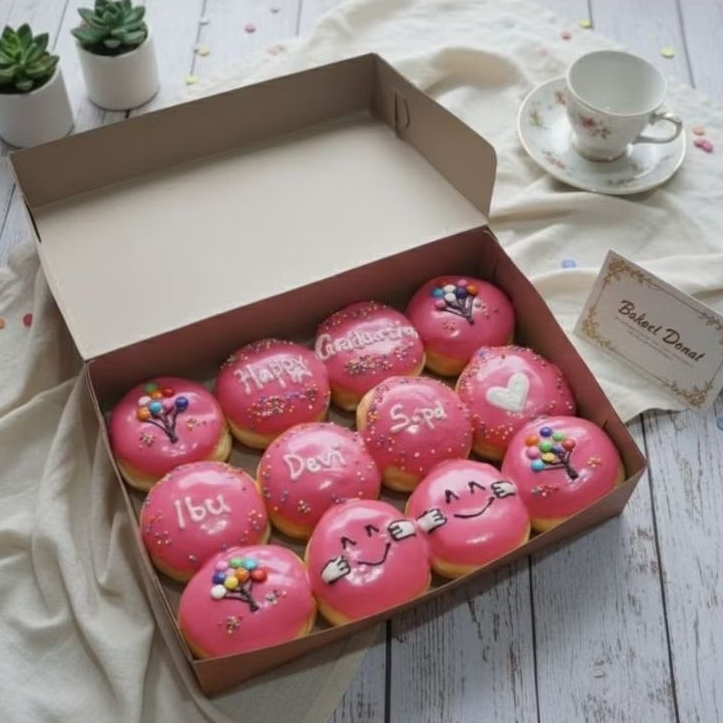 Donat ultah stoberry/ kue ultah anak perempuan /Donat warna pink