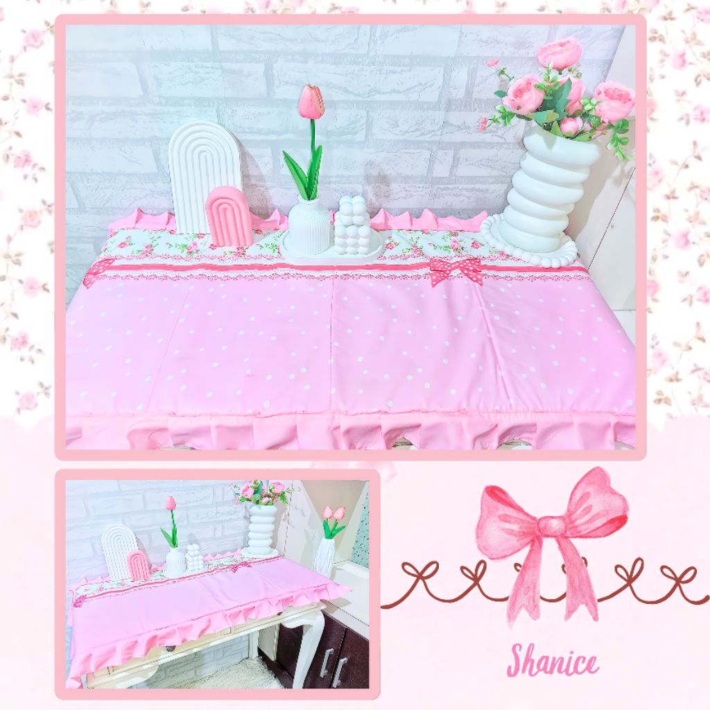 READY Taplak Meja Shabby Shabbychic Bunga Shanice Pink Putih / Taplak Aesthetic Vintage Minimalis / 