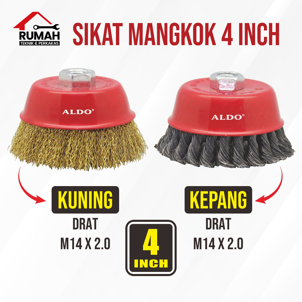 SIKAT MANGKOK 4” INCH (KUNING/KEPANG) / Sikat mangkok gerinda / Sikat kawat kuning kepang