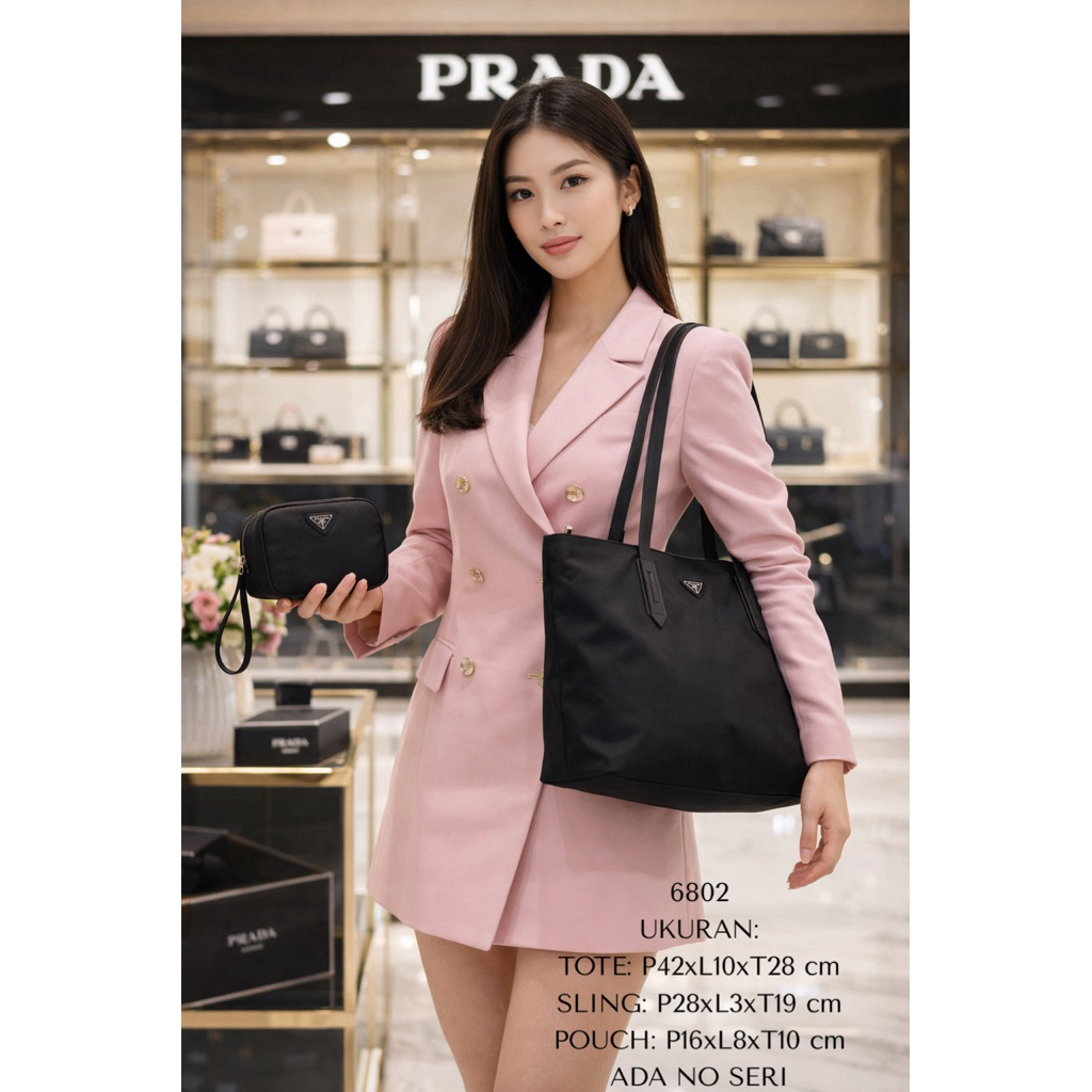 VIP PLATINUM FULL EMBOSSED 3IN1 TOTE BAG PRADA GRADE ORI 6802
