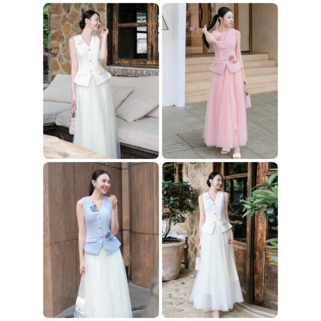 Sunny - 694 / setelan rompi wanita rok panjang / one set vest rompi cantik kekinian / DLJ