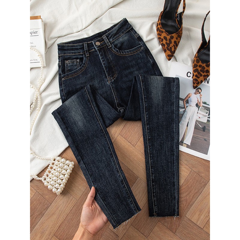 Luck wanita Biru tua Highwaist Pencil Jeans Wanita Skinny Jeans Melar Highwaist Pensil Jeans