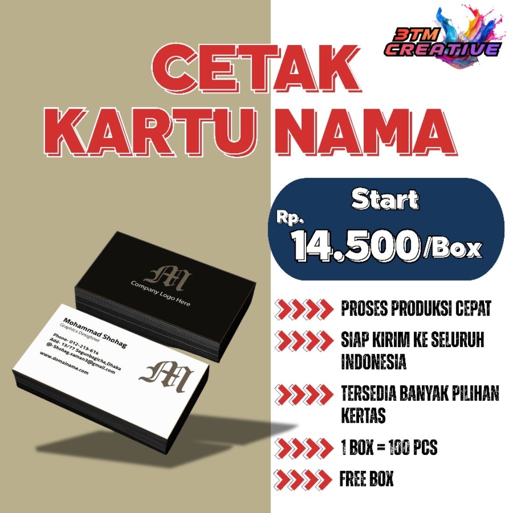 Cetak Kartu Nama / Jasa Cetak Kartu Nama Murah 100 Pcs