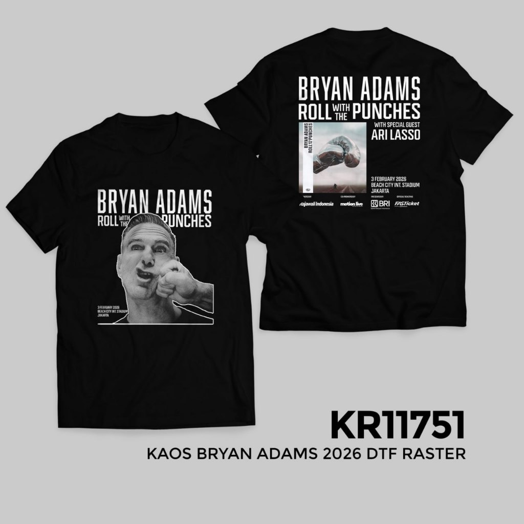 Kaos Sablon Bryan Adams DTF Raster Kaos Konser Katun Unisex Kaos Musik Nyaman