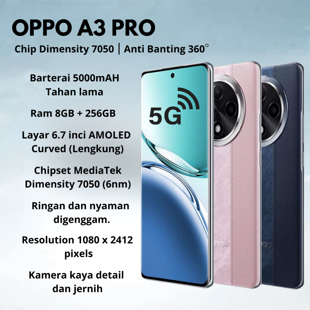 HP OPPO A3 Pro LTE 5G RAM 8GB+256 Large Battery 5000 mAh SUPERVOOC Garansi  1 Tahun