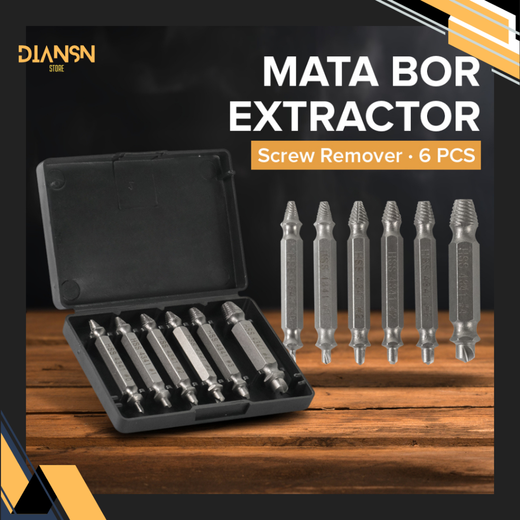 Set Mata Bor Extractor Broken Screw Remover 6 PCS Pembuka baut Patah Mata Bor Bali