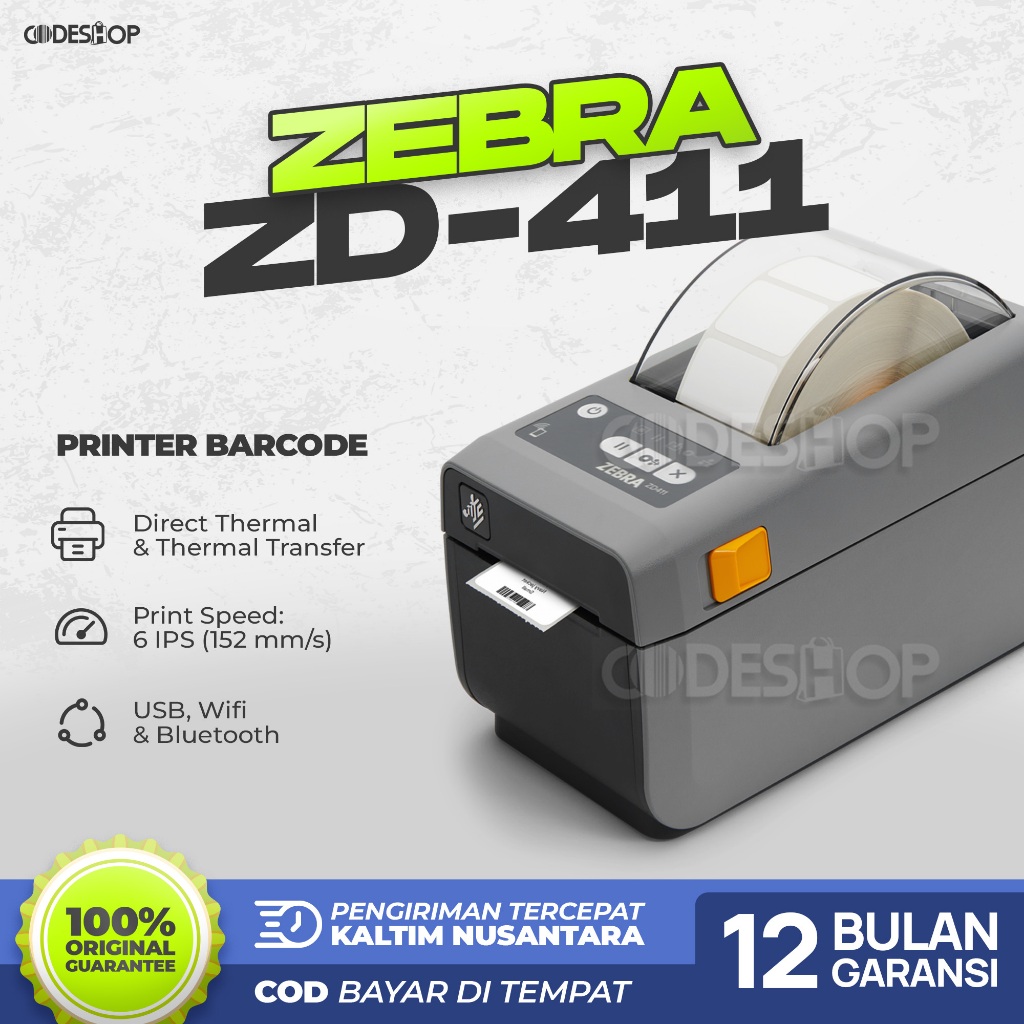 Printer Zebra ZD411 ZD-411 Cetak Label Stiker Barcode Wristband Gelang Direct Thermal Transfer