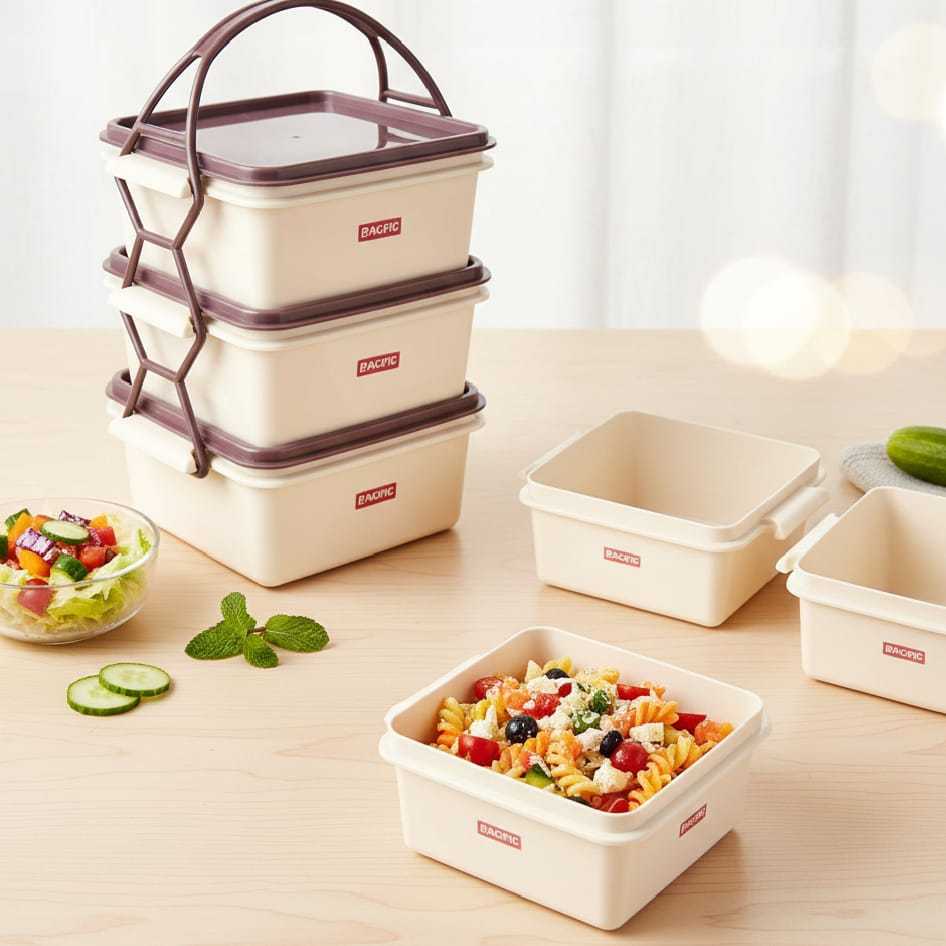 RANTANG 2 3 & 4 SUSUN SAMANTA MOCCA PACIFIC - WADAH MAKAN SUSUN PLASTIK KOTAK BEKAL MAKAN PIKNIK SER